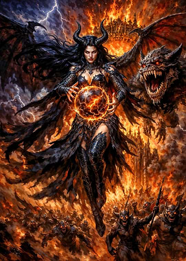 Dark Queen Lilith Commanding Demon Army