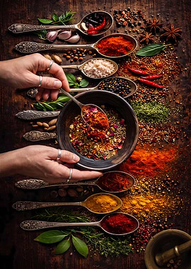 Hands Adding Spices to Bowl