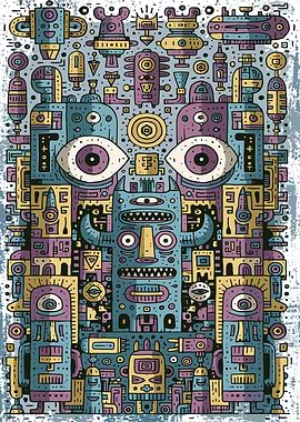Abstract Surreal Robot Monster Doodle