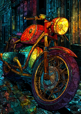 Classic vintage motorcycle stained glass mosaic art