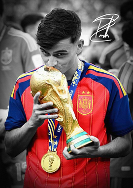 Pedri Kissing the World Cup Trophy