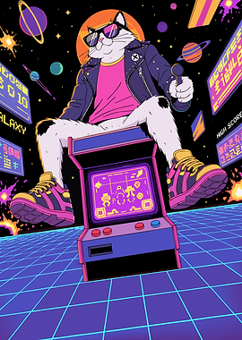 Cool Retro Arcade Cat in Space