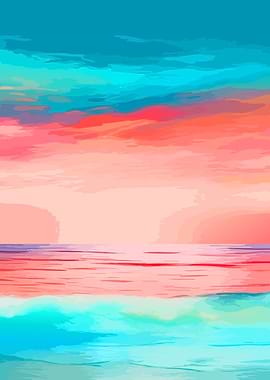 Vibrant Abstract Sunset Ocean Landscape