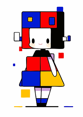 Mondrian Style Cute Character Illustration
