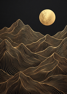 Golden Line Art Mountain Landscape