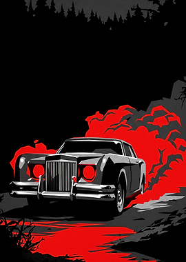 Vintage Luxury Car in Red Smoke