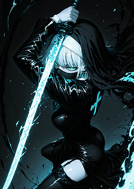 Cyberpunk Nun Warrior with Glowing Katana