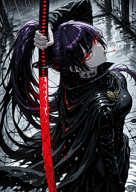 Anime Girl with Glowing Red Katana