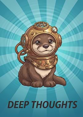 Cute Otter in Vintage Diving Helmet