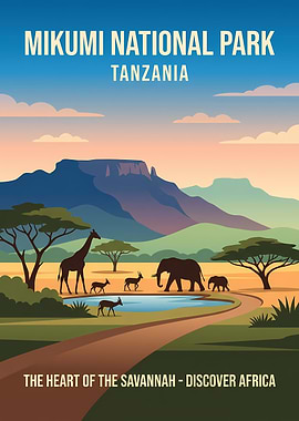 Mikumi National Park Tanzania Travel Poster