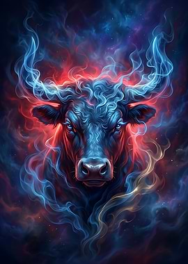 Fiery Cosmic Bull Portrait