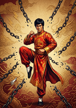 Bruce Lee Breaking Free Chains Poster
