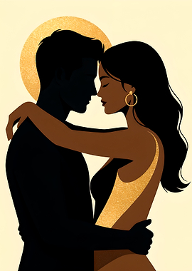 Romantic Silhouette Couple with Gold Halo