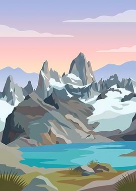 Serene Mountain Lake Landscape Illustration