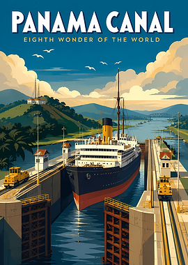 Panama Canal Vintage Travel Poster