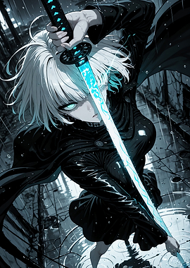 Anime Girl with Glowing Katana