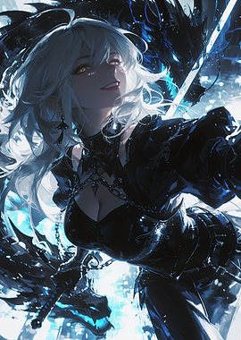 Anime Warrior Girl with Blue Dragon