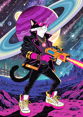 Cyberpunk Space Cat Warrior