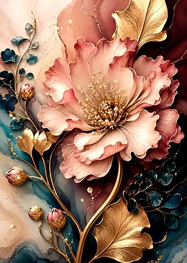 Elegant Gold and Pink Floral Art