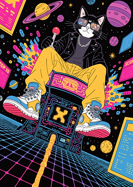 Cool Cat Gamer in Space