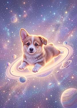 Cute Corgi Puppy in Space