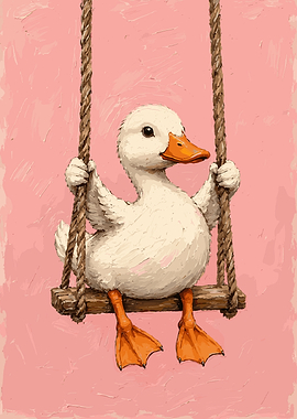 Cute Duckling on a Swing