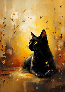 Black Cat in Golden Meadow