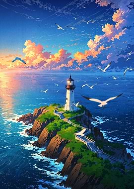 Lighthouse on a Rocky Island