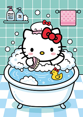 Hello Kitty Taking a Bubble Bath