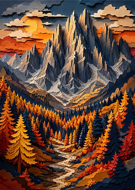 Dolomite Mountains Autumn Forest Papercraft