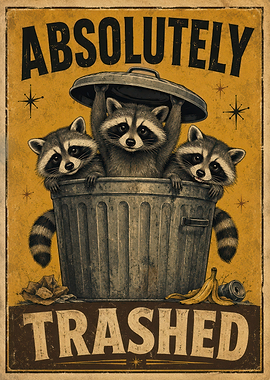 Absolutely Trashed Raccoon Vintage Poster