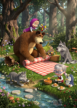 Masha and the Bear Picnic Scene