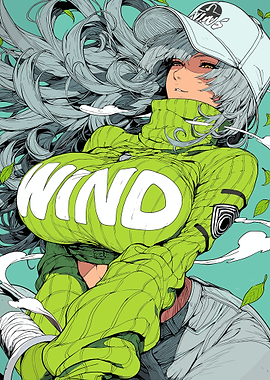 Anime Girl in Green Wind Sweater