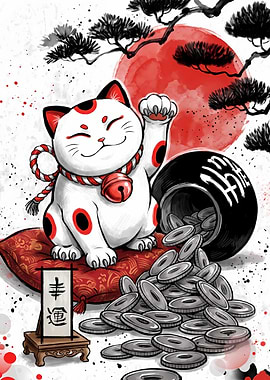 Lucky Maneki Neko Cat Illustration