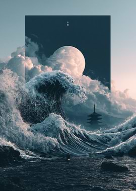 Surreal Japanese Wave and Pagoda
