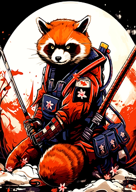 Red Panda Samurai Warrior