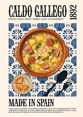 Caldo Gallego Vintage Kitchen Poster | Galician Spanish Soup Wall Art