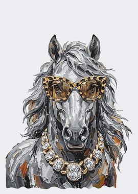 Glamorous Horse Impasto Portrait Wall Art