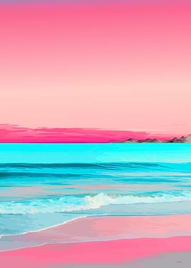 Vibrant Pink and Turquoise Beach Sunset