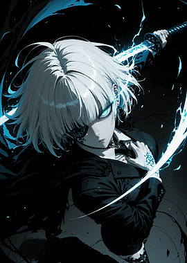 Anime Girl with Glowing Blue Katana
