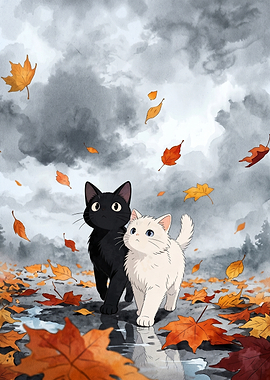 Black and White Kittens in Autumn
