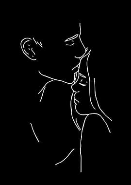 Minimalist Line Art Couple Kissing