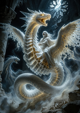 Ethereal White Dragon and Goddess