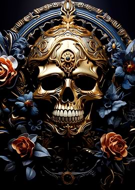 Ornate Golden Skull with Floral Accents