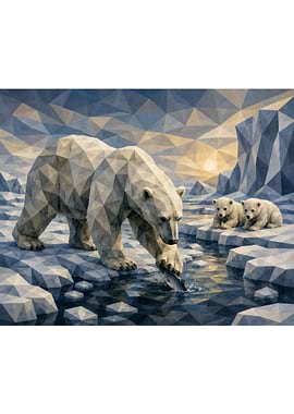 Geometric Polar Bear Family Art