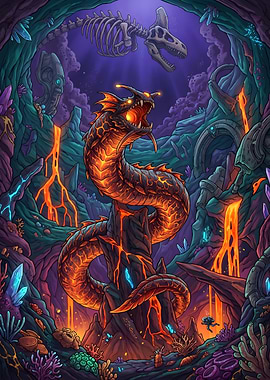 Lava Serpent in Underwater Cavern