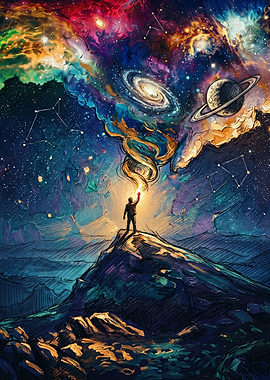 Man Reaching for the Cosmic Universe