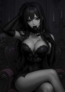 Gothic Anime Girl with Black Rose