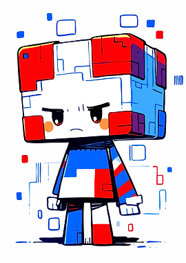 Cute Blocky Digital Character Illustration