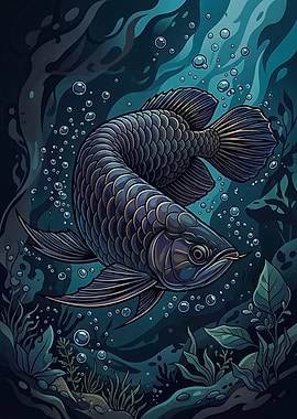 Majestic Arowana Fish Underwater Illustration